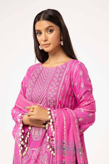 UAE -3 Piece Unstitched Lacquer Printed Stripe Karandi Suit with Yarn Dyed Dupatta YD-42001