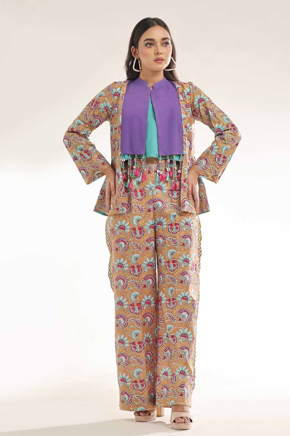 Orange Women's Unstitched Gold Printed Lawn Shirt | Gul Ahmed - uae ...