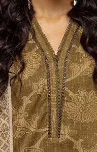 UAE -3 Piece Unstitched Printed Linen Suit with Pashmina Dupatta AP-42047
