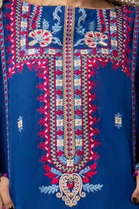 UAE -3 Piece Unstitched Embroidered Karandi Suit with Gold and Lacquer Printed Karandi Dupatta AY-42010