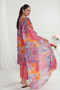 UAE -3 Piece Unstitched Printed Cotton Silk Suit with Printed Chiffon Dupatta CS-52001
