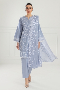 UAE -3 Piece Unstithed Embroidered Lawn Suit with Embroidered Denting Lawn Dupatta DN-52005