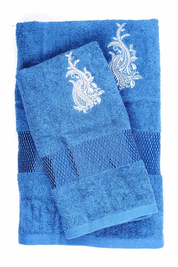 UAE -Blue 3 Pc Embroidered Towel Set Combed – H-TW-18-149821