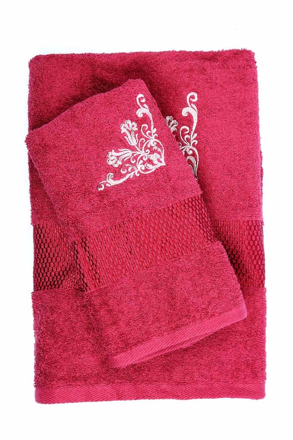 UAE -Crimson 3 Pc Embroidered Towel Set Combed