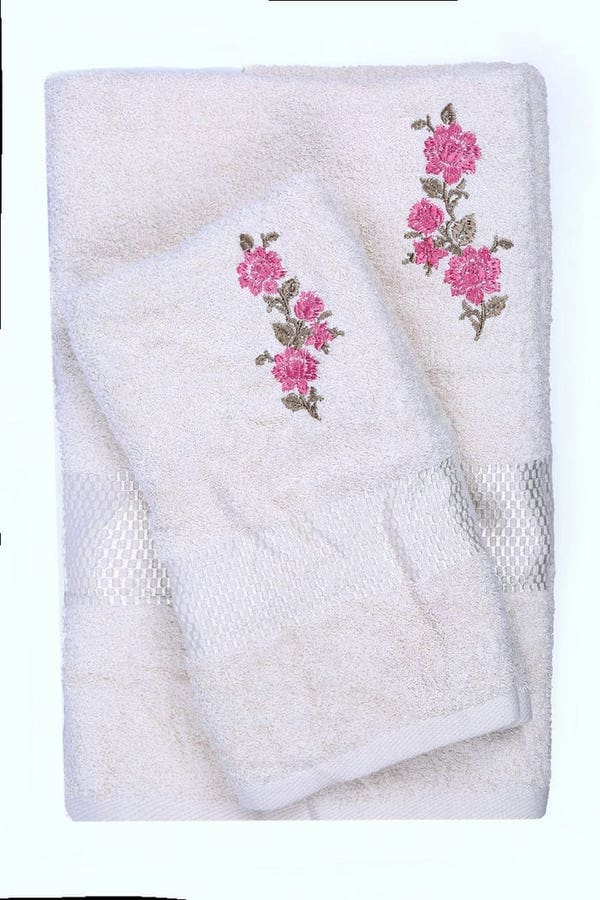 UAE -Cream 3 Pc Embroidered Towel Set Combed