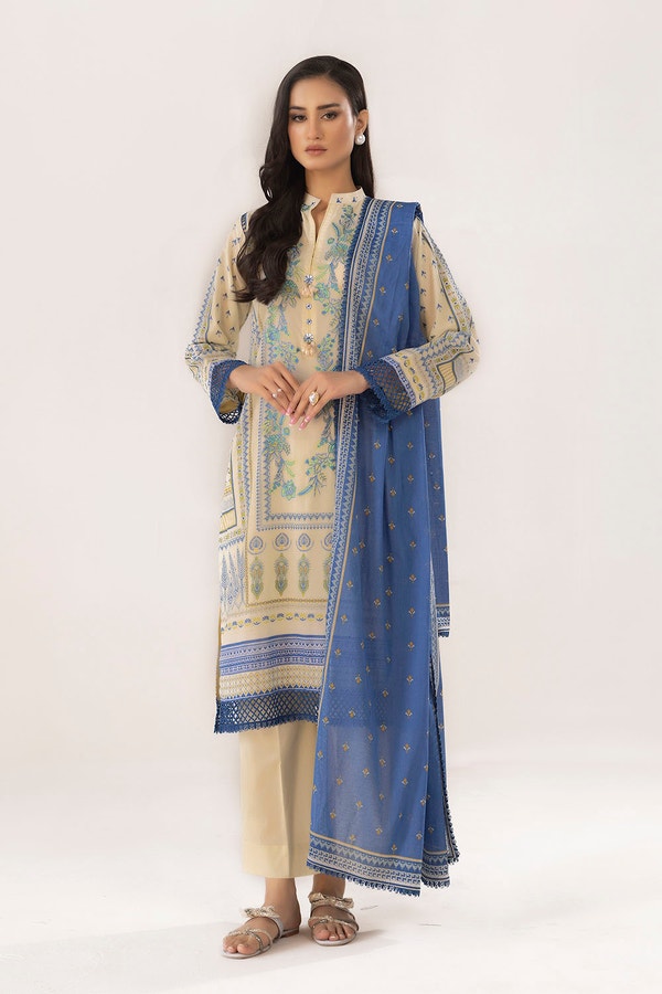 UAE -3 Piece Unstitched Embroidered Printed Lawn Suit with Printed Lawn Dupatta CL-52326