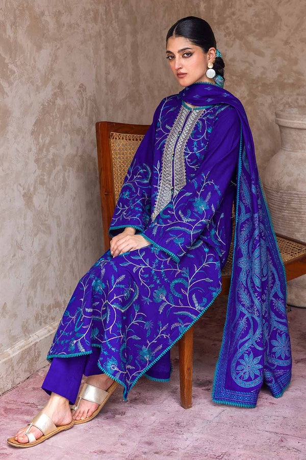 UAE -3PC Embroidered Khaddar Unstitched Suit with Jacquard Dupatta MJ-32074