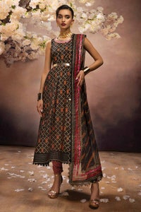 UAE -3PC Embroidered Gold and Lacquer Printed Lawn Suit with Cotton Net Dupatta CN-32027