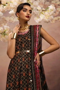 UAE -3PC Embroidered Gold and Lacquer Printed Lawn Suit with Cotton Net Dupatta CN-32027