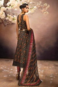 UAE -3PC Embroidered Gold and Lacquer Printed Lawn Suit with Cotton Net Dupatta CN-32027