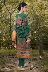UAE -3PC Digital Printed Karandi Unstitched Suit with Embroidered Neckline on Organza AY-32010
