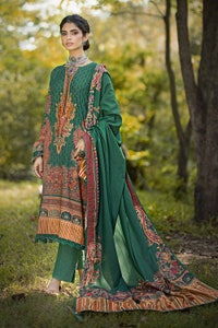 UAE -3PC Digital Printed Karandi Unstitched Suit with Embroidered Neckline on Organza AY-32010