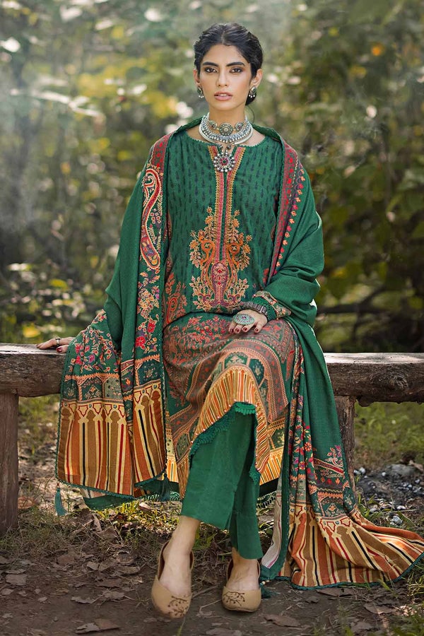 UAE -3PC Digital Printed Karandi Unstitched Suit with Embroidered Neckline on Organza AY-32010