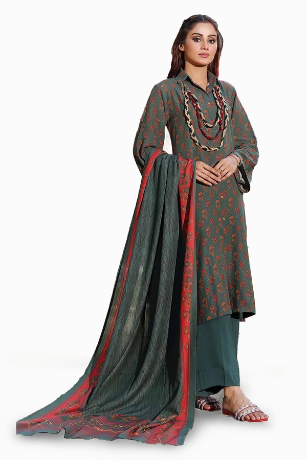 UAE -3PC Printed Karandi Unstitched Suit AY-32004