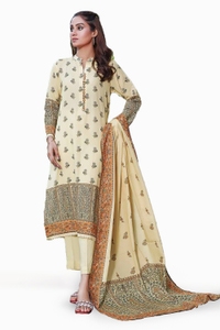 UAE -3PC Printed Karandi Unstitched Suit AY-32028