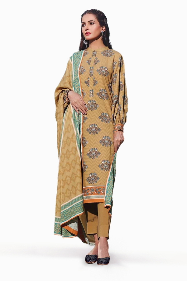 UAE -3PC Printed Karandi Unstitched Suit AY-32030