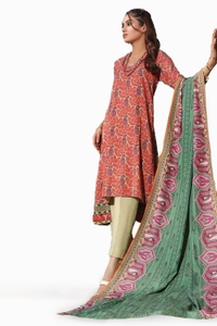 UAE -3PC Printed Karandi Unstitched Suit AY-32029