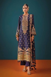 UAE -3PC Embroidered Unstitched Zari Lawn Shirt with Embroidered Net Dupatta and Inner PRW-32028