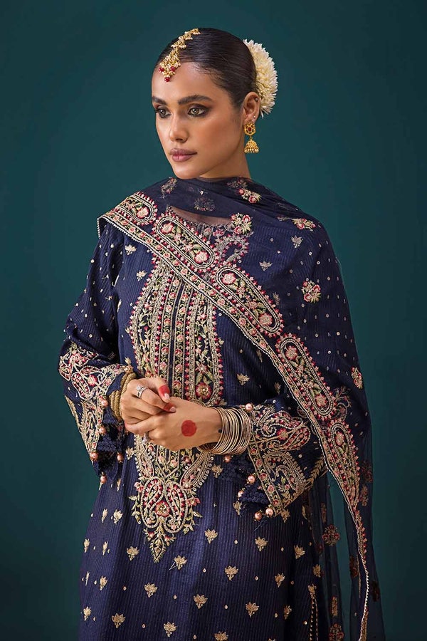 UAE -3PC Embroidered Unstitched Zari Lawn Shirt with Embroidered Net Dupatta and Inner PRW-32028