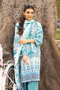 UAE -3PC Printed Lawn Unstitched Suit with Denting Lawn Dupatta DN-32107 A