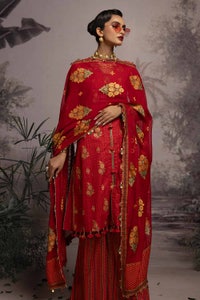 UAE -3PC Embroidered Gold and Lacquer Printed Lawn Suit with Cotton Net Dupatta CN-32026