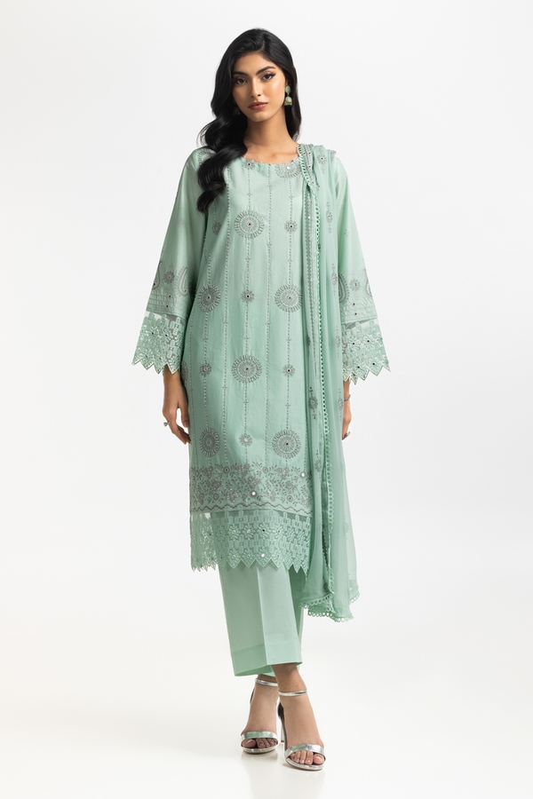 UAE-3PC Lawn Embroidered Suit IUSTKSD-574