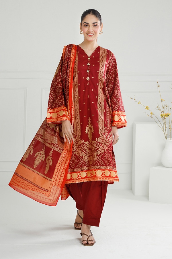 UAE-3PC Lawn Gold Printed Suit IUSTKSD-412