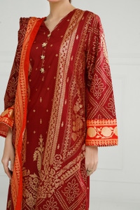 UAE-3PC Lawn Gold Printed Suit IUSTKSD-412