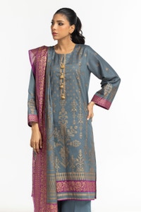 UAE-3PC Lawn Gold Printed Suit IUSTKSD-458