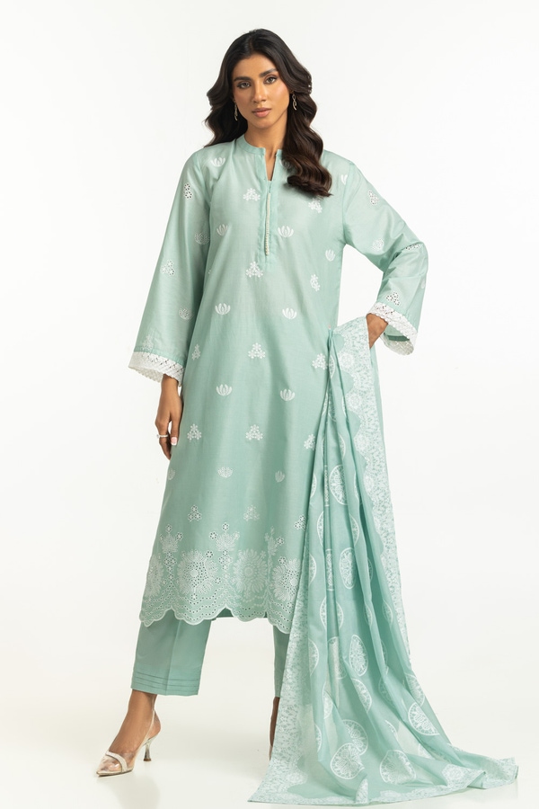 UAE-3PC Lawn Schiffli Embroidered Suit IUSTKSD-655