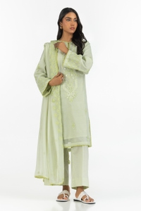 UAE-3PC Paper Cotton Embroidered Suit IUSTKSD-560