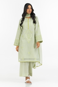 UAE-3PC Paper Cotton Embroidered Suit IUSTKSD-560