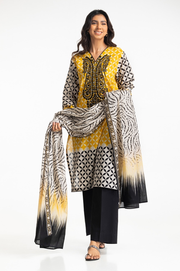 UAE-3PC Lawn Printed Embroidered Suit IUSTKSD-497