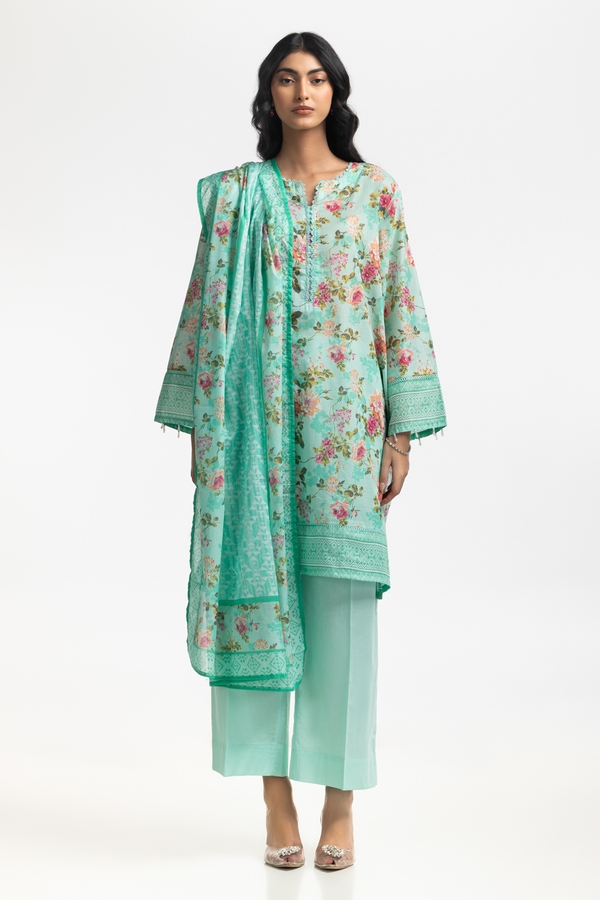 UAE-3PC Lawn Printed Embroidered Suit IUSTKSD-548