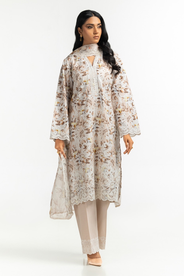 UAE-3PC Printed Suit with Embroidered IUSTKSD-616