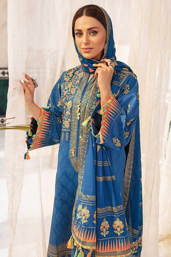 UAE -3PC Unstitched Gold and Lacquer Printed Lawn Suit CL-22133