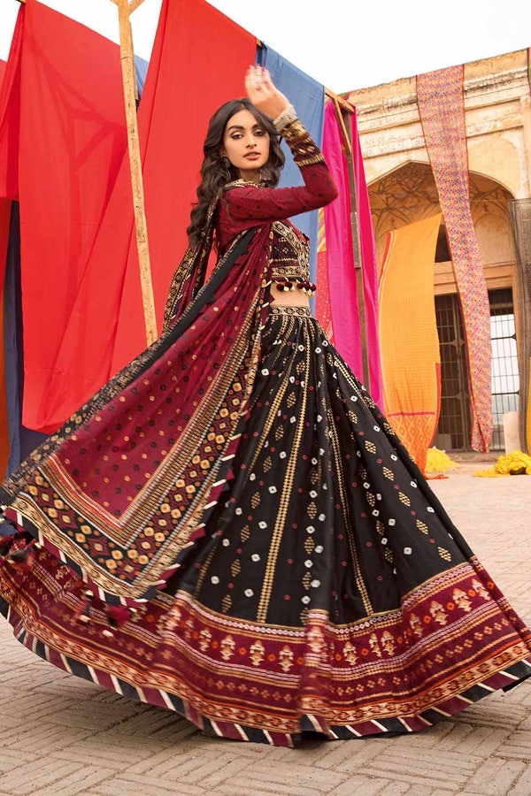 UAE -3PC Chunri Lawn Unstitched Gold Printed Lehenga LG-32002