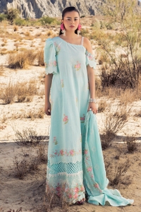 UAE -3 Piece Unstithed Embroidered Lawn Suit with Embroidered Denting Lawn Dupatta DN-52024