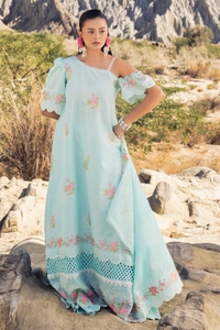 UAE -3 Piece Unstithed Embroidered Lawn Suit with Embroidered Denting Lawn Dupatta DN-52024