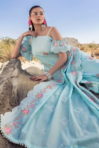 UAE -3 Piece Unstithed Embroidered Lawn Suit with Embroidered Denting Lawn Dupatta DN-52024