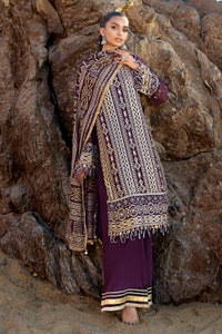 UAE -3 Piece Unstitched Embroidered Chiffon Suit with Gold Silver Printed Chiffon Dupatta BM-52023