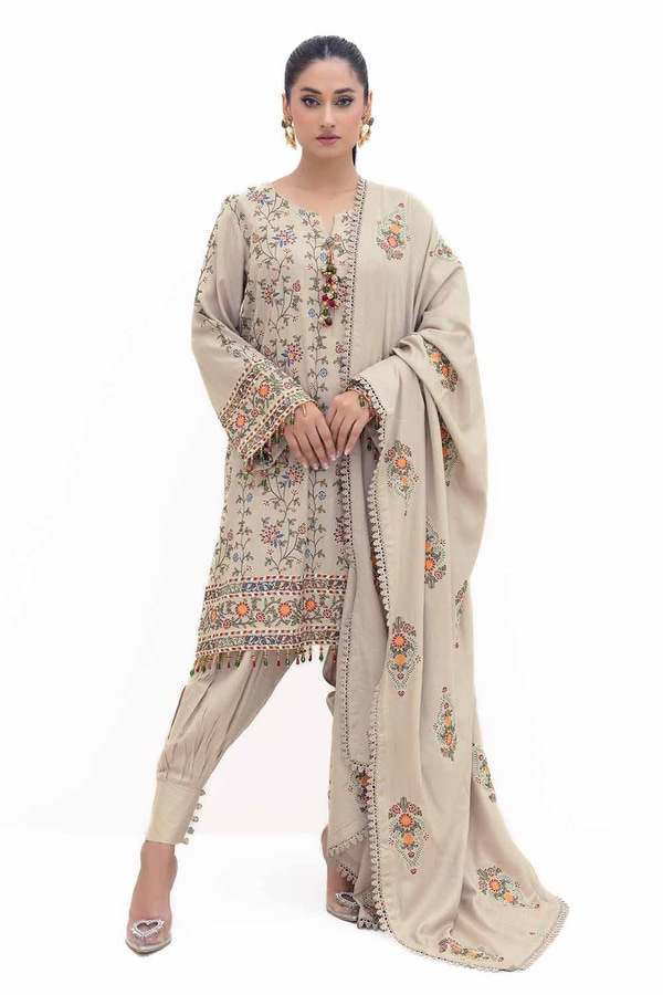 UAE -3 Piece Unstitched Embroidered Acrylic Suit with Embroidered Acrylic Dupatta AP-42007