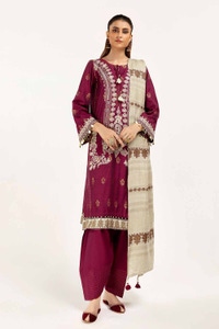 UAE -3 Piece Unstitched Embroidered Jacquard Suit with Embroidered Pashmina Dupatta AP-42019