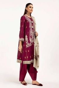 UAE -3 Piece Unstitched Embroidered Jacquard Suit with Embroidered Pashmina Dupatta AP-42019