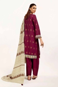 UAE -3 Piece Unstitched Embroidered Jacquard Suit with Embroidered Pashmina Dupatta AP-42019