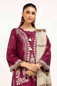 UAE -3 Piece Unstitched Embroidered Jacquard Suit with Embroidered Pashmina Dupatta AP-42019