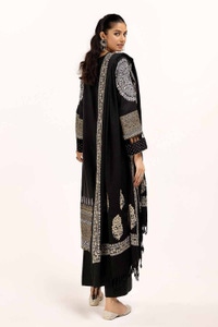 UAE -3 Piece Unstitched Gold and Lacquer Printed Arcylic Suit with Embroidered Lacquer Pashmina Dupatta AP-42021