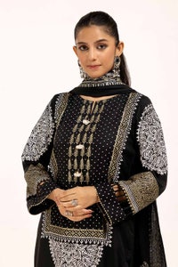 UAE -3 Piece Unstitched Gold and Lacquer Printed Arcylic Suit with Embroidered Lacquer Pashmina Dupatta AP-42021
