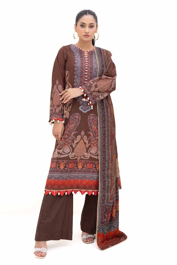 UAE -3 Piece Unstitched Printed Khaddar Suit with Printed Pashmina Dupatta AP-42029
