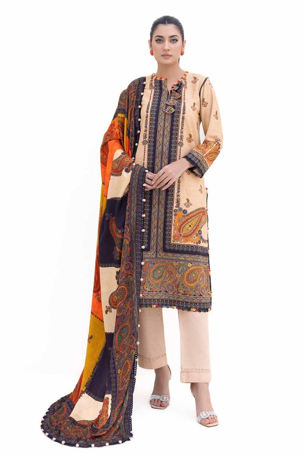 UAE -3 Piece Unstitched Printed Khaddar Suit with Printed Pashmina Dupatta AP-42031